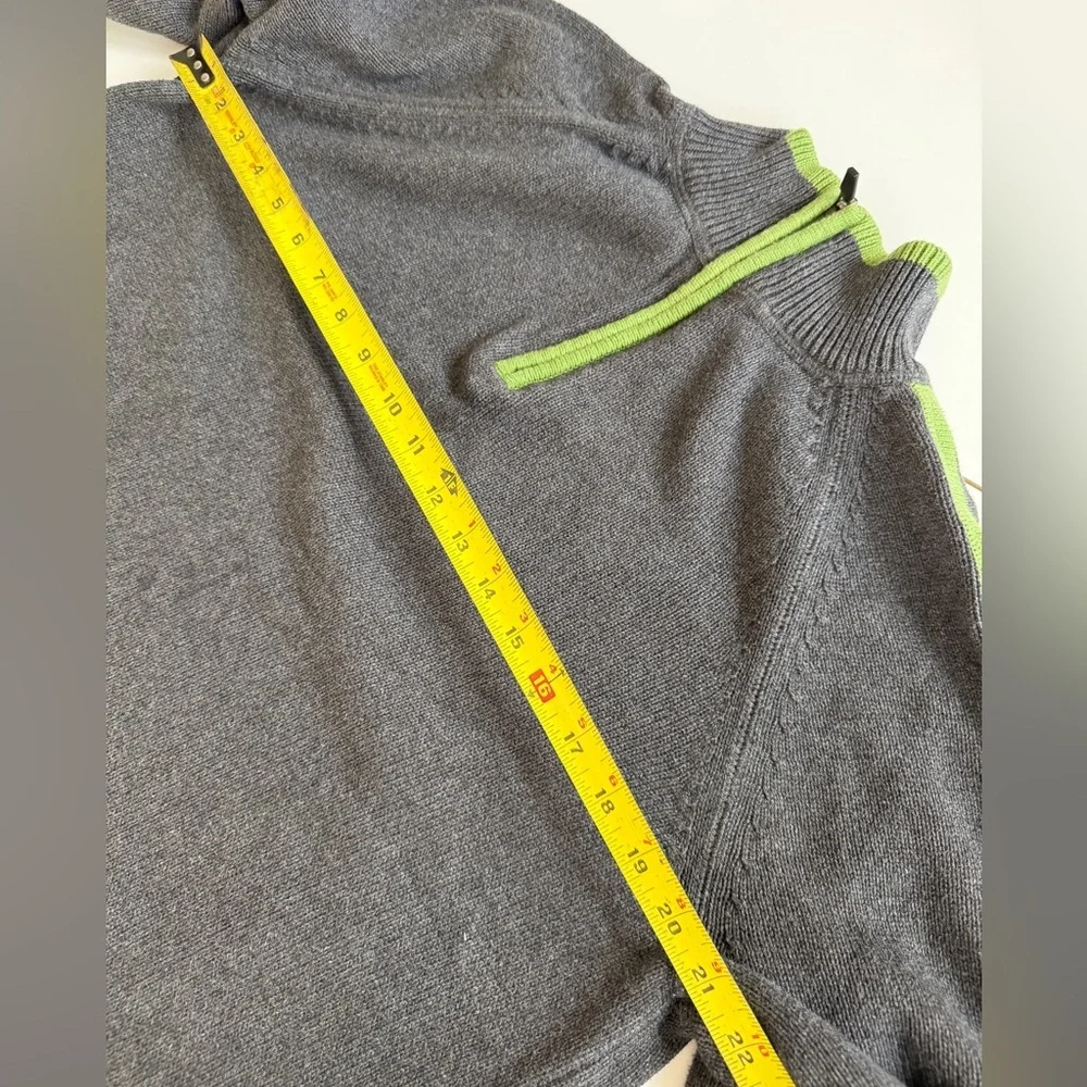 Eddie Bauer Sweater Pullover 1/4 Zip Charcoal/Lime Green Sz L 100%Cotton Grandpa